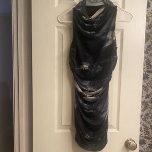 Stylish Black and Gray Draped Dress